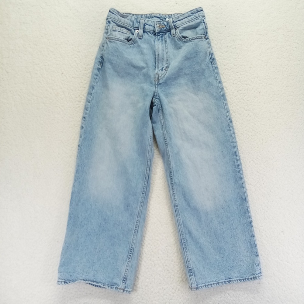 H&M &DENIM Womens Light Wash High Waist Wide Leg Cropped Skater Jeans‎ Size 2